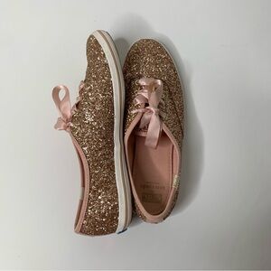 Kate Spade Keds Sneakers Pink Rose Gold Sparkle Glitter Womens 8.